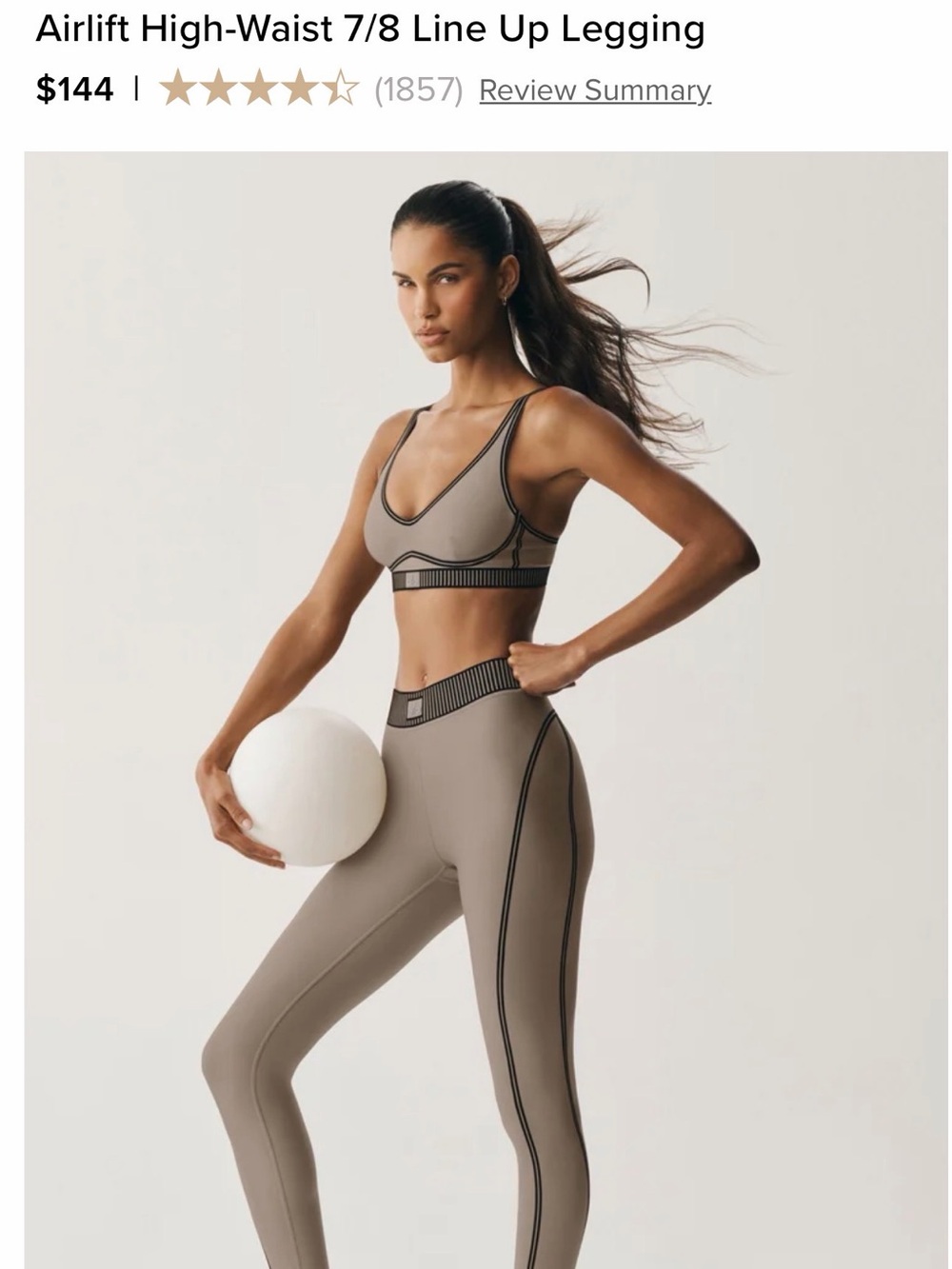 ALO Yoga Taupe High-Waist 7/8 Legging and Bra Set with Black Trim